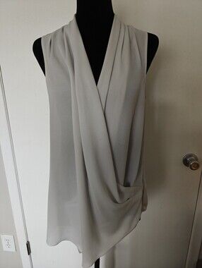 ETCETERA Women's Soft Gray Faux Wrap Sleeveless Exposed Zip A V-metr Blouse Sz 8